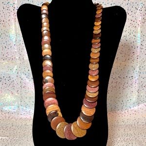 Vintage Graduated Wooden Disc Necklace 26”